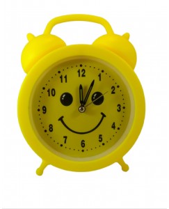 Smiling emoji table clock yellow